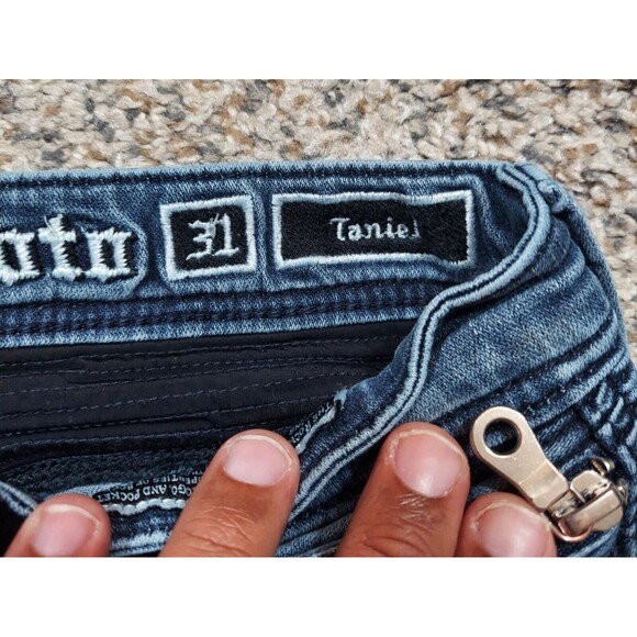 Rock Revival Moto Taniel Slim Stretch Distressed Thick Stitched Jeans Mens 31x28 - Picture 6 of 12